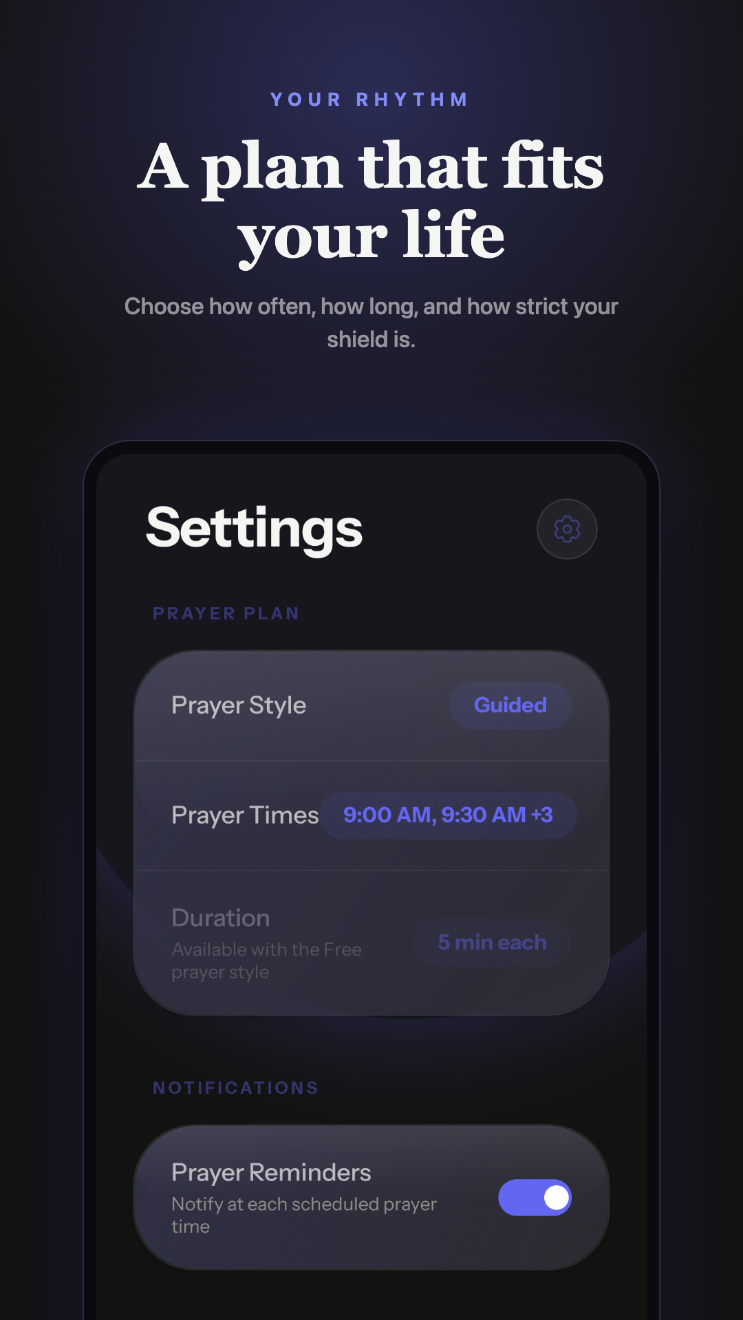 Settings screen
